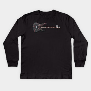 Pixel Black Speckled 7-String Head Guitar Kids Long Sleeve T-Shirt